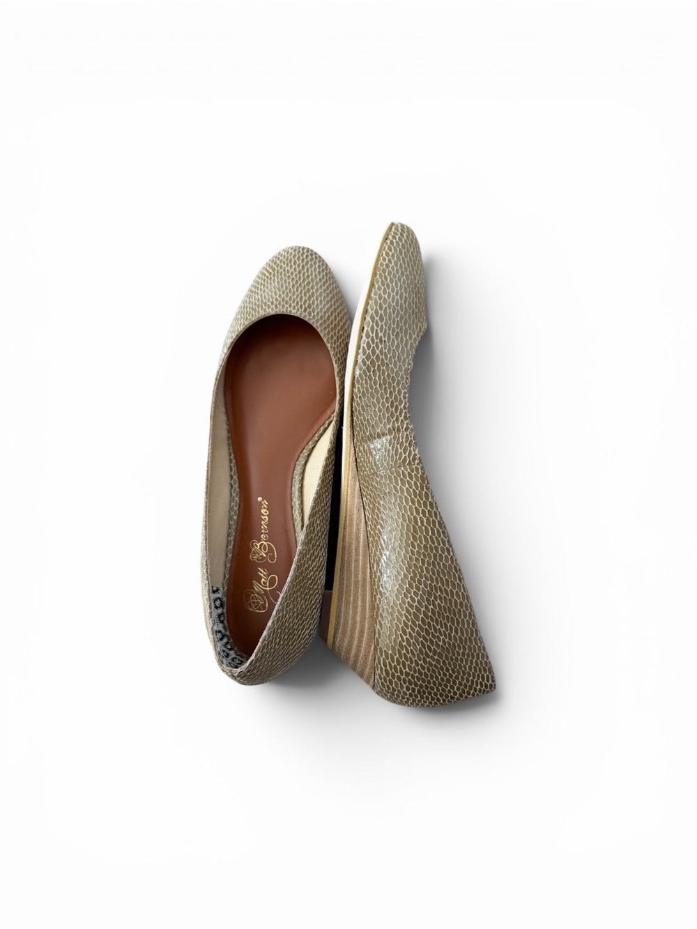 Matt Bernson Taupe Snake-Embossed Wedge Flats